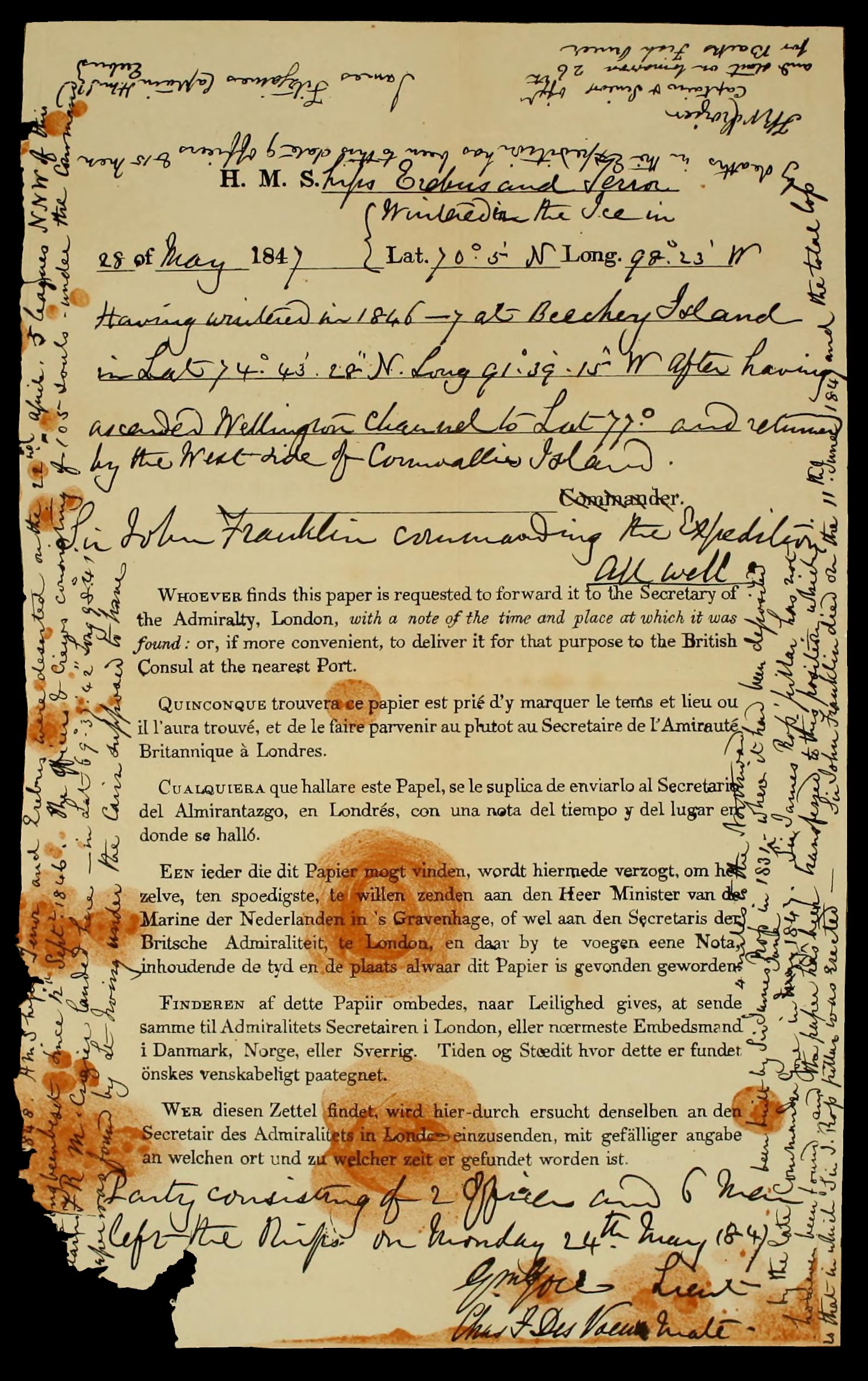 Franklin expedition note
